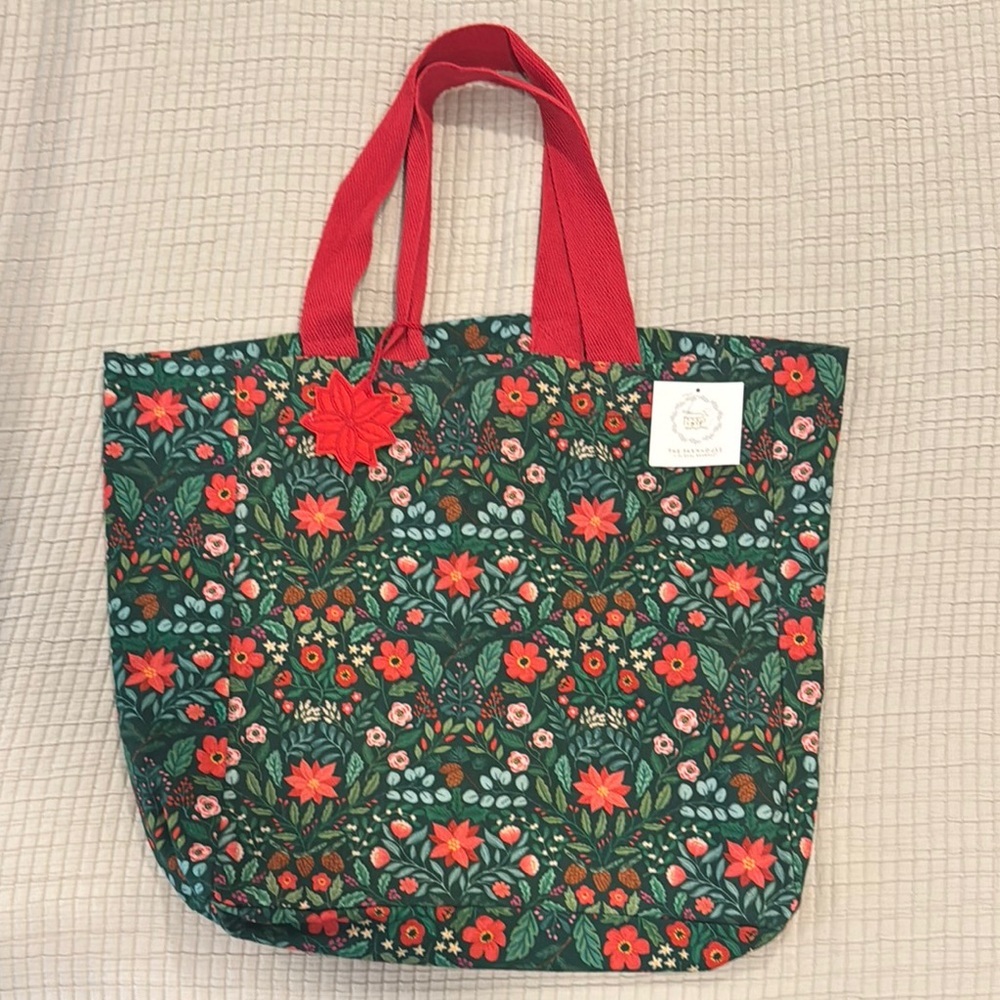 Red and Green Floral Folk Art Tote Bag NWT